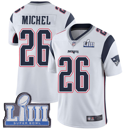 New England Patriots Football #26 Super Bowl LIII Bound Limited White Men Sony Michel Road NFL Jersey